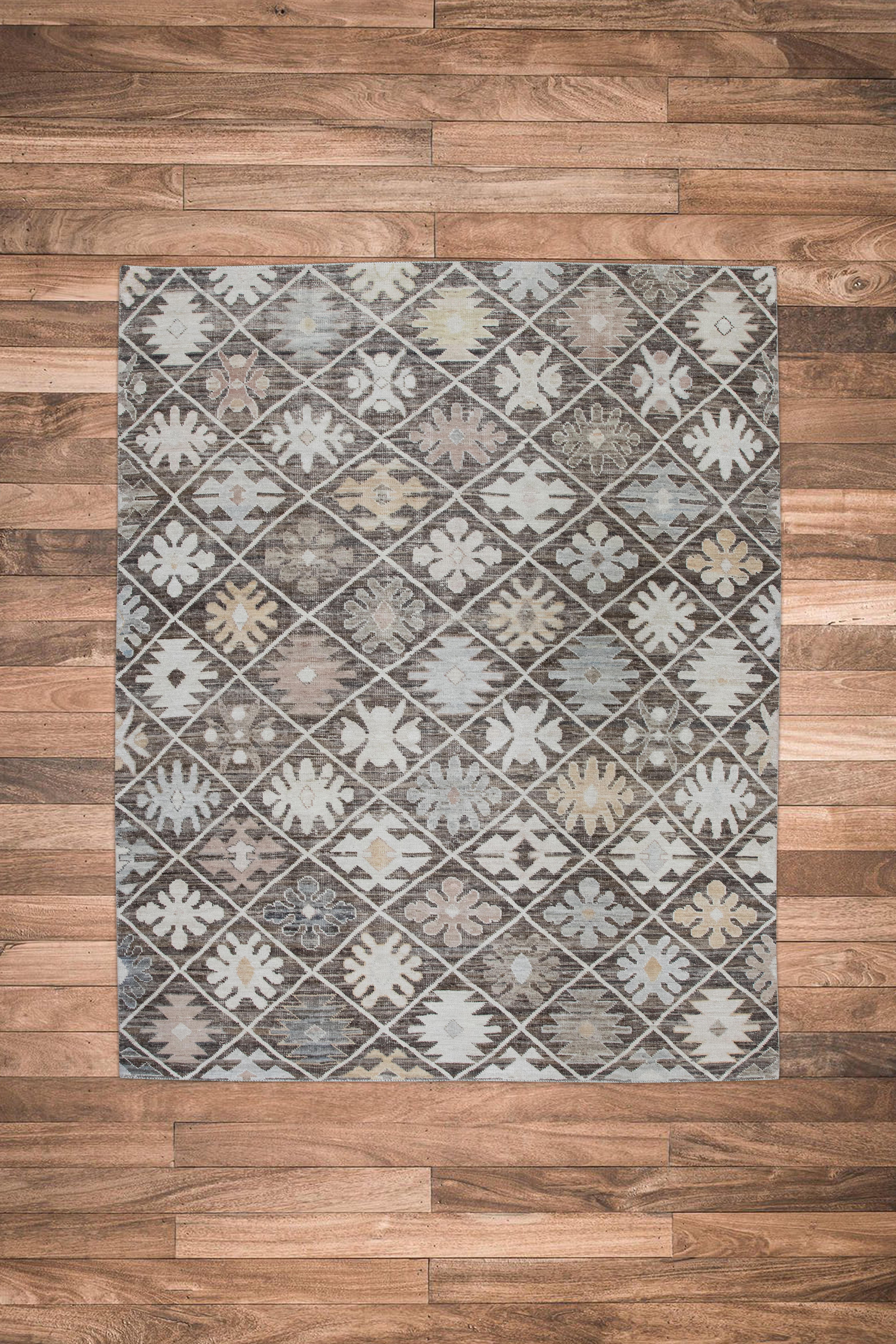XXI secolo e contemporaneo Tappeto Oushak turco in lana intrecciata a mano 8'x 10'1