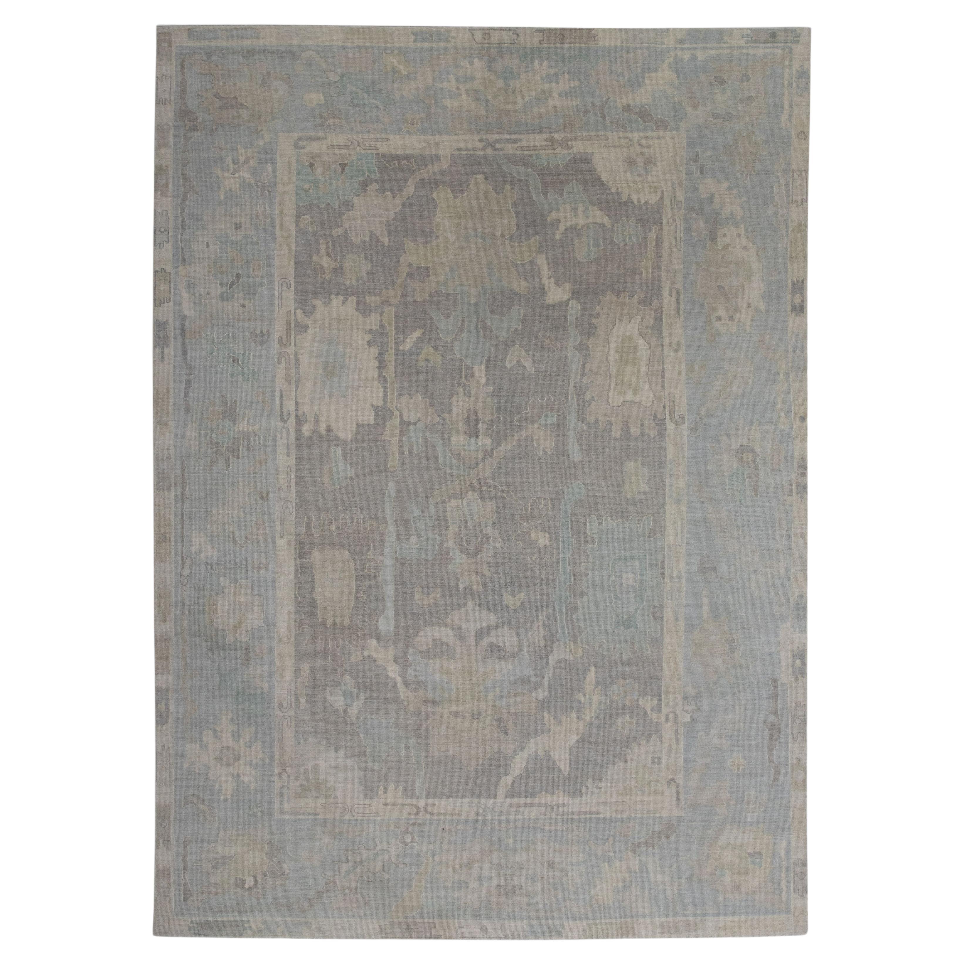 Handwoven Wool Turkish Oushak Rug 9'10"x 13'11" For Sale