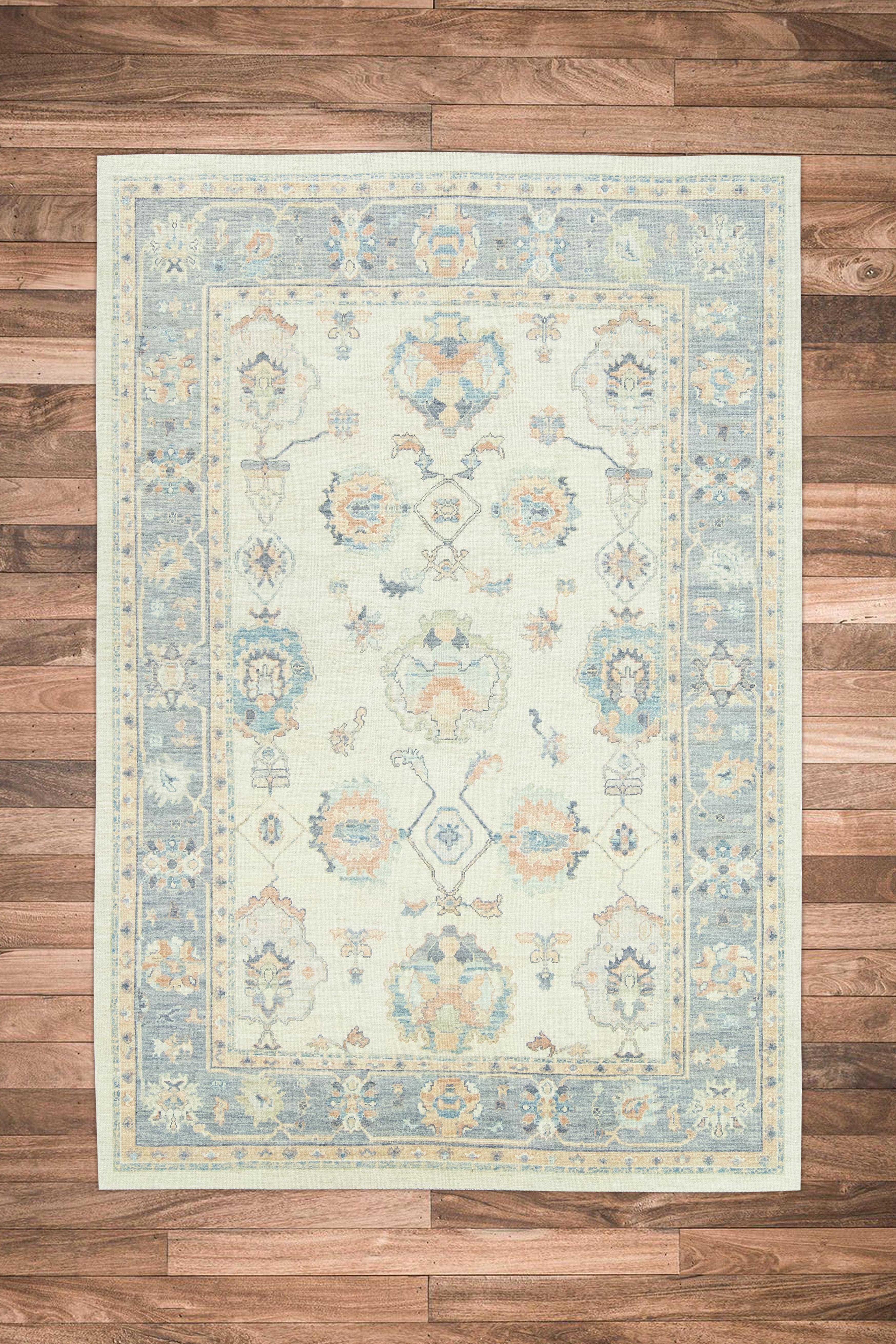 Handwoven Wool Turkish Oushak Rug 9'6