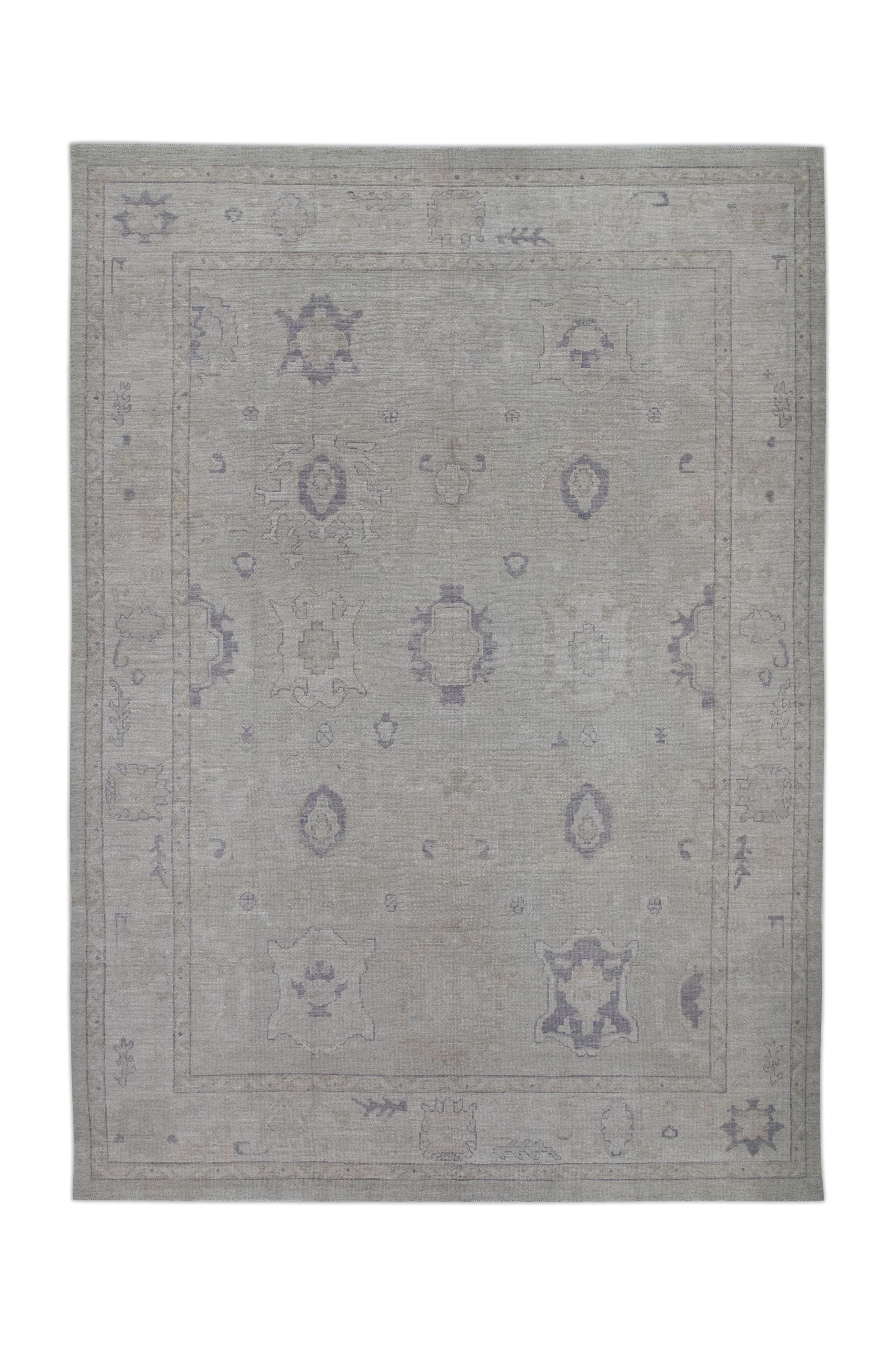 Handgewebter türkischer Oushak-Teppich aus Wolle 9'9"x 13'8"