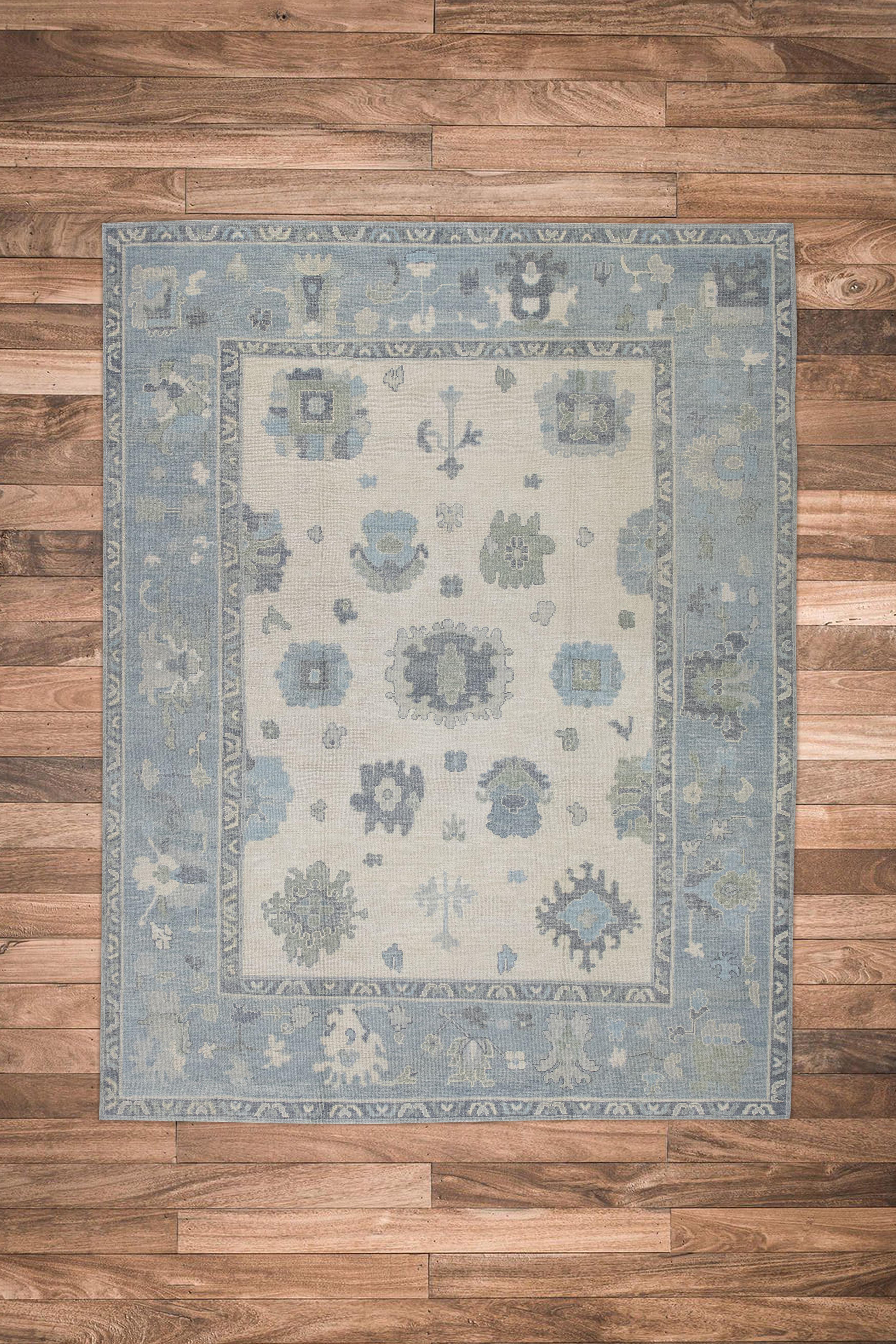 Handwoven Wool Turkish Oushak Rug 9'x 11'7