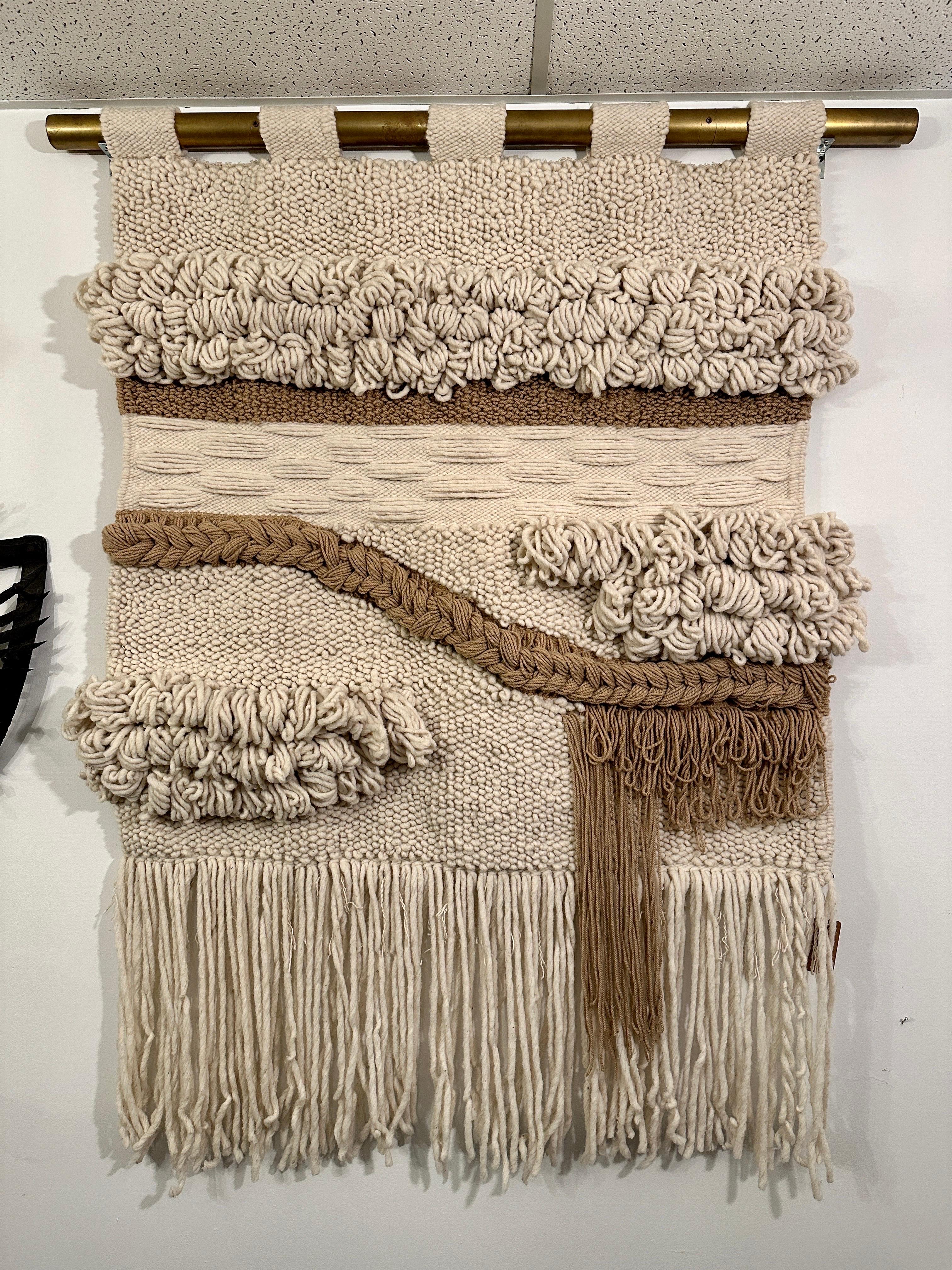 Organic Modern Handwoven Wool Wall Hanging Tapestry For Sale