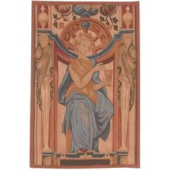 Vintage 1990s Handwoven Wool Tapestry: Seated Female with Chalice