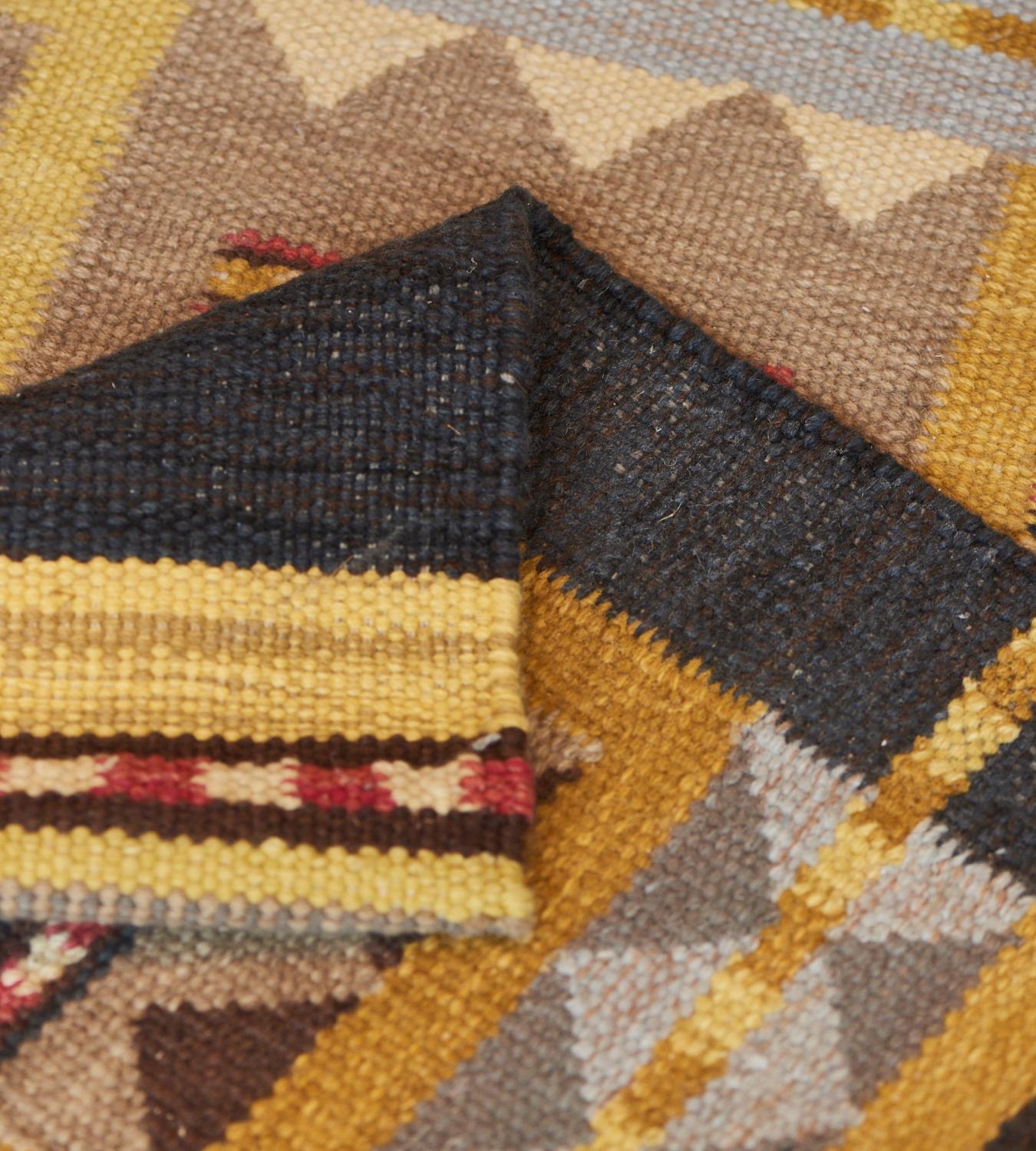Hand-Knotted Handwoven Yellow and Charcoal Wool Rug For Sale