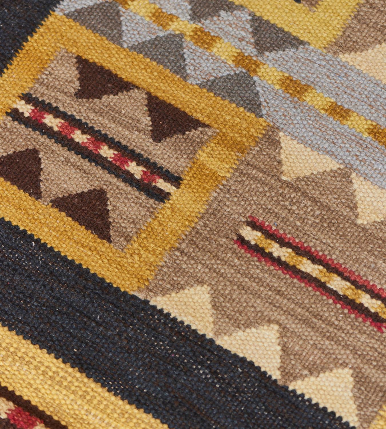 Handwoven Yellow and Charcoal Wool Rug For Sale 2