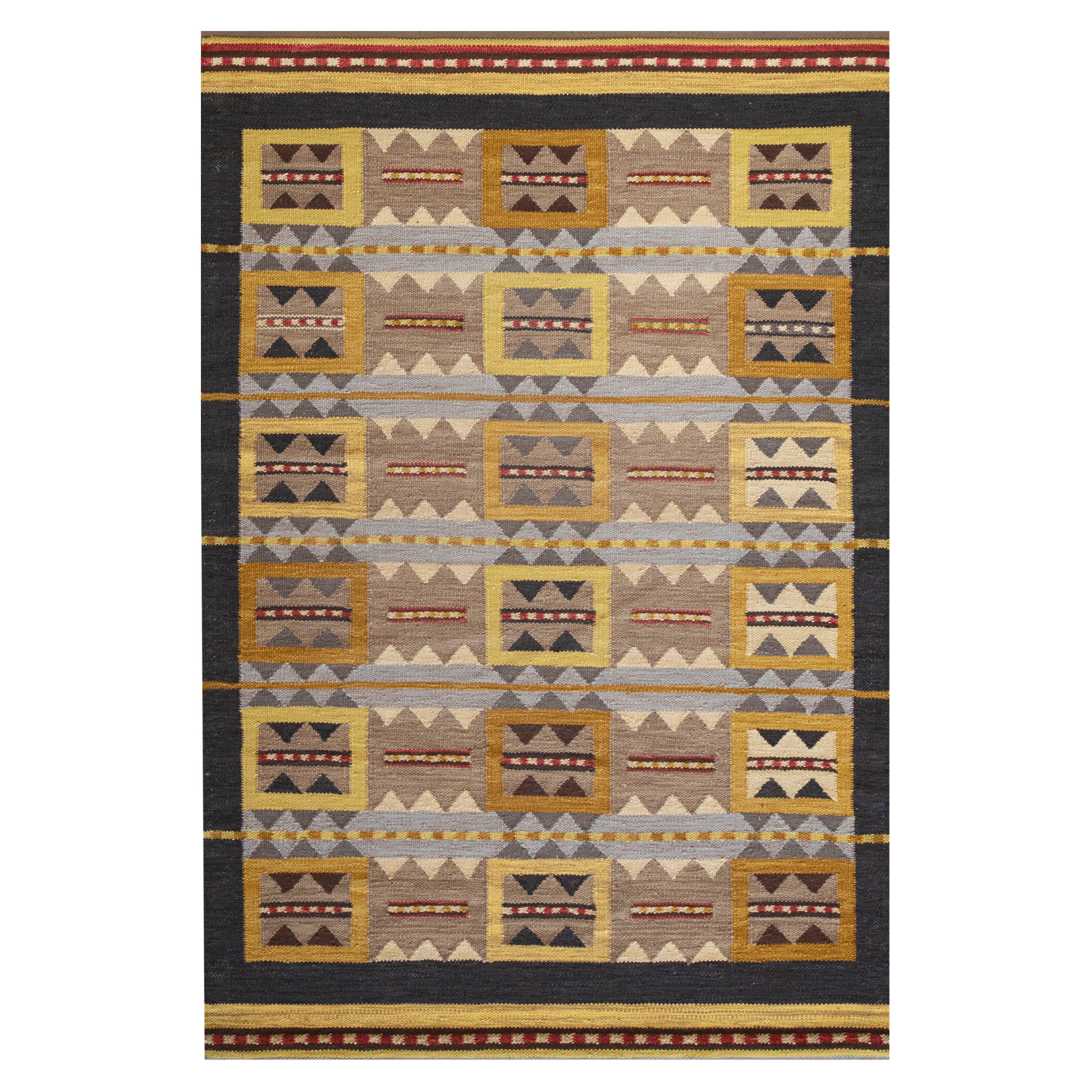 Tapis en laine jaune et anthracite tissé à la main en vente