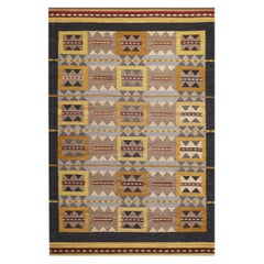 Tapis en laine jaune et anthracite tissé à la main