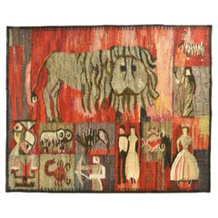 Handwoven Zodiac Gobelin Tapestry Wall Rug Carpet by Piotr Grabowski Mid Century