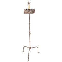 Handwrought Iron Pricket Stick Now as Lamp with Crenulated Bobeche