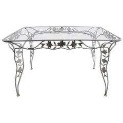 Used Handwrought Metal and Glass Garden Patio Dining Table