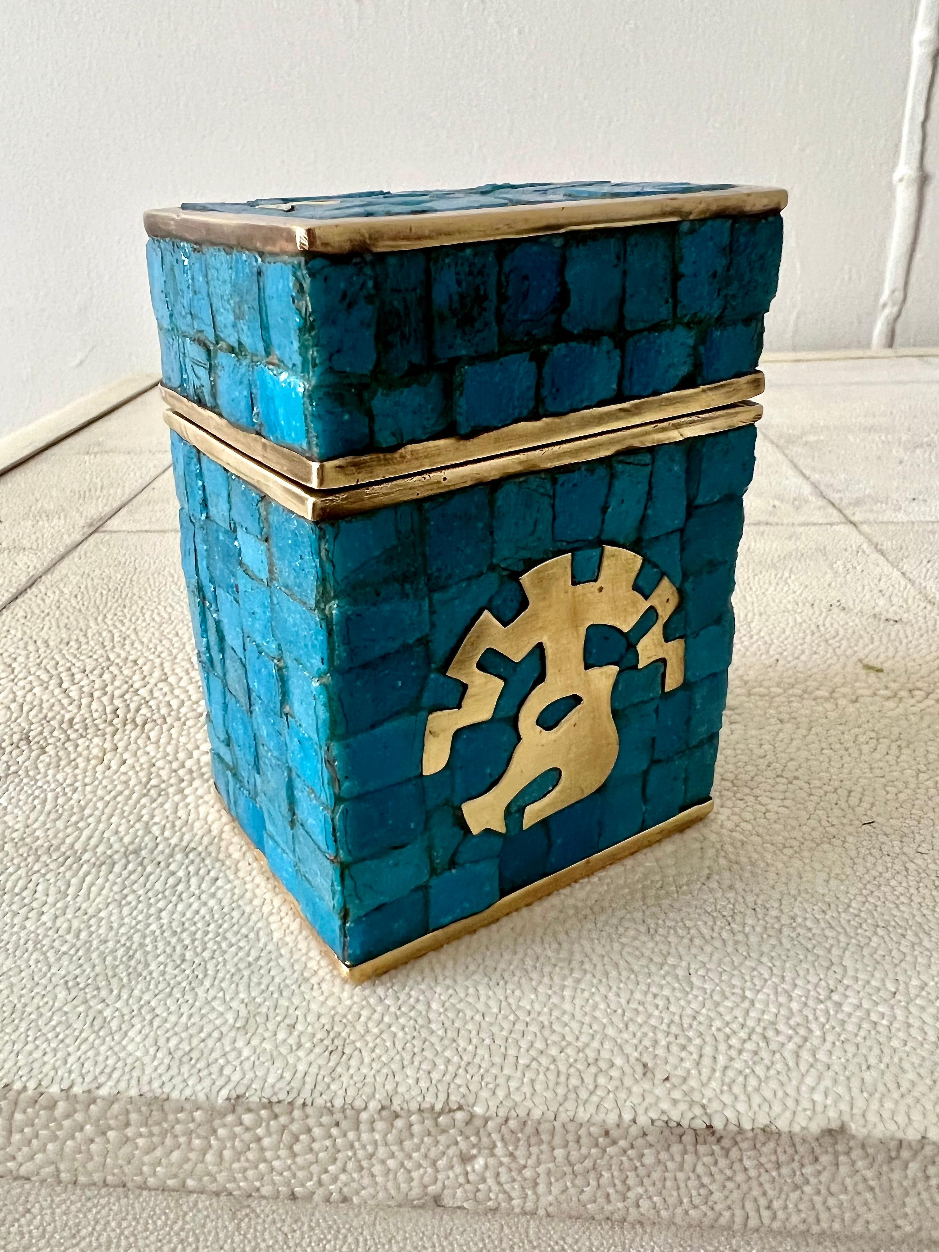 Handwrought Mid-Century Modern Mexican Mosaic and Brass Box by Salvador Teran For Sale 5