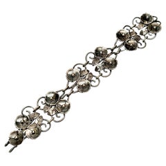 Handwrought Sterling Silver Double Flower Link Bracelet