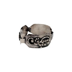 Handwrought Sterling Silver Leaf Hammered Panel Link Bracelet