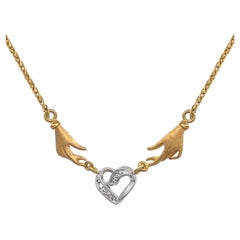 "Handy Heart" Necklace in Mixed Yellow & White Gold with White Diamonds