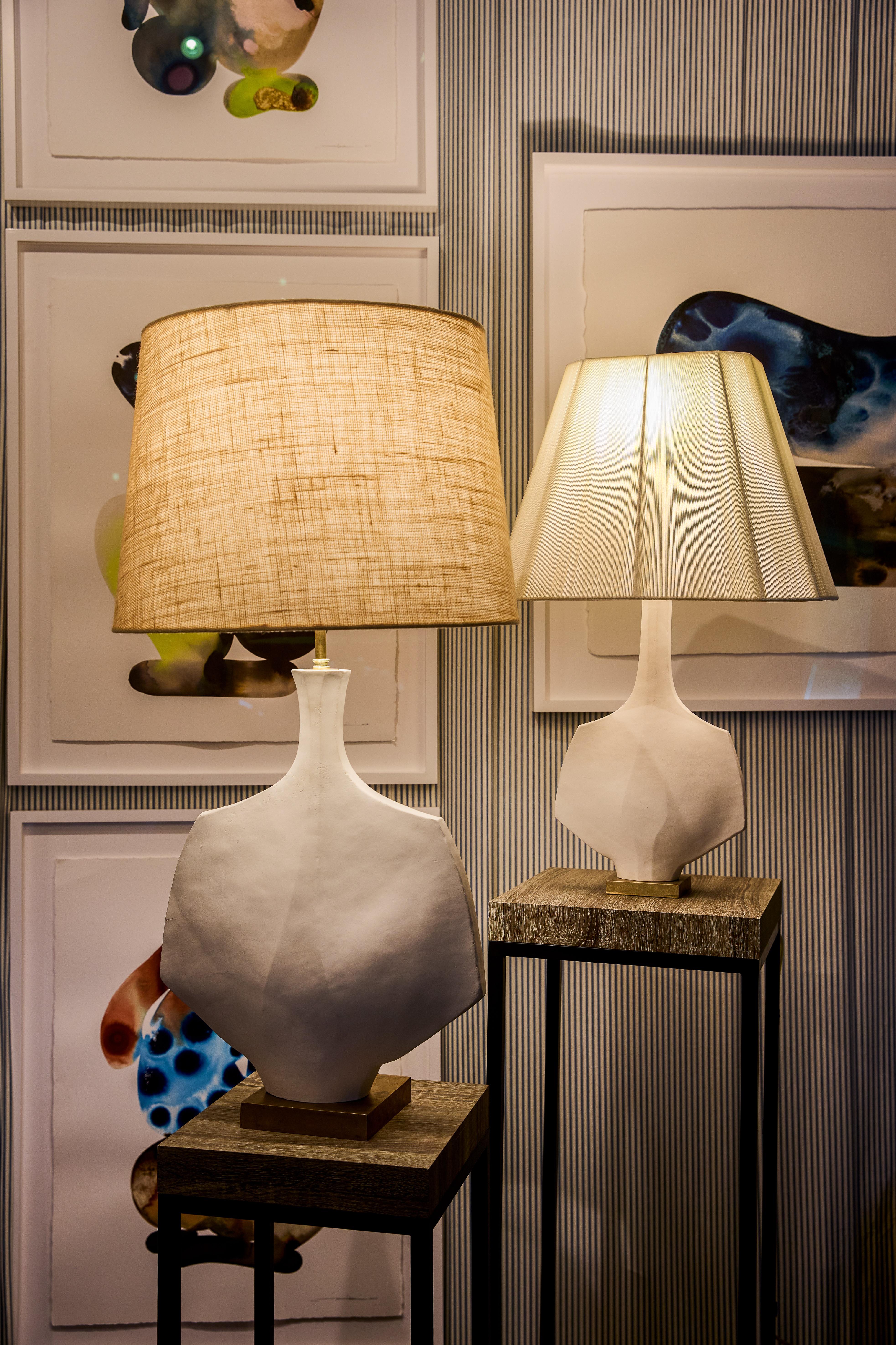 American Artisan Hand Crafted Ceramic Sculpture Table Lamp in White Stoneware - Tent For Sale