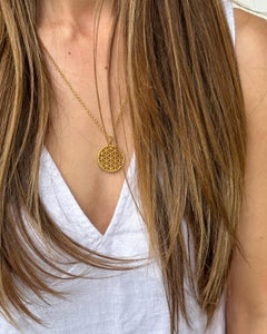 Hanedan Colgante Flor de la Vida Mandala con Diamantes Oro Amarillo 24kt y Diamantes