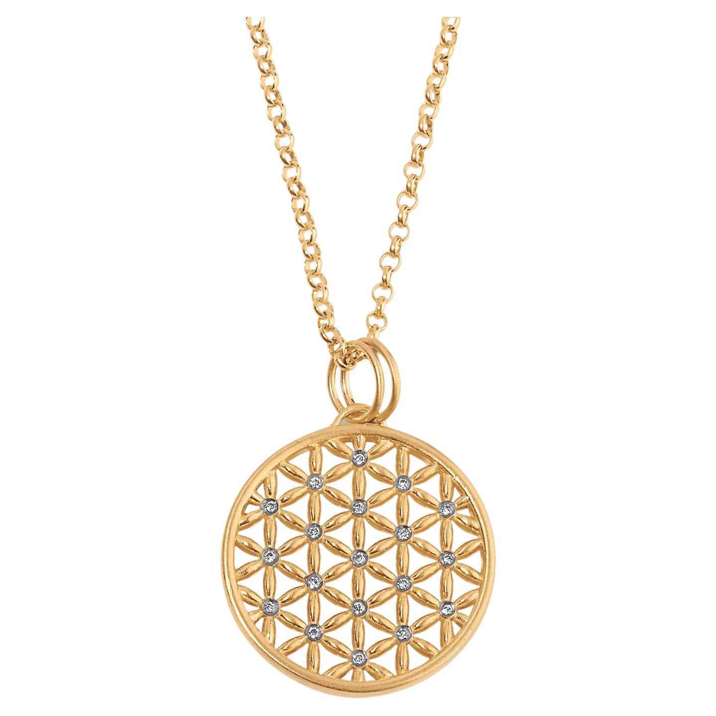 Hanedan Mandala Flower of Life Pendant with Diamonds 24kt Yellow Gold & Diamonds
