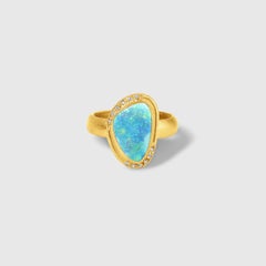 Kurtulan Bague Hanedan en or jaune et argent 24 carats avec opale de 2,5 carats et diamants