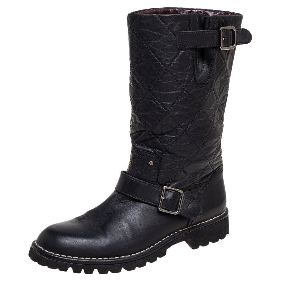 hanel Black Quilted Age Leather Mid-Calf Boots Size 40