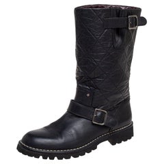 hanel Black Quilted Age Leather Mid-Calf Boots Size 40