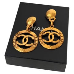 hanel Vintage XL Gold Chanel Paris CC Logo baumeln Clip auf Ohrringe