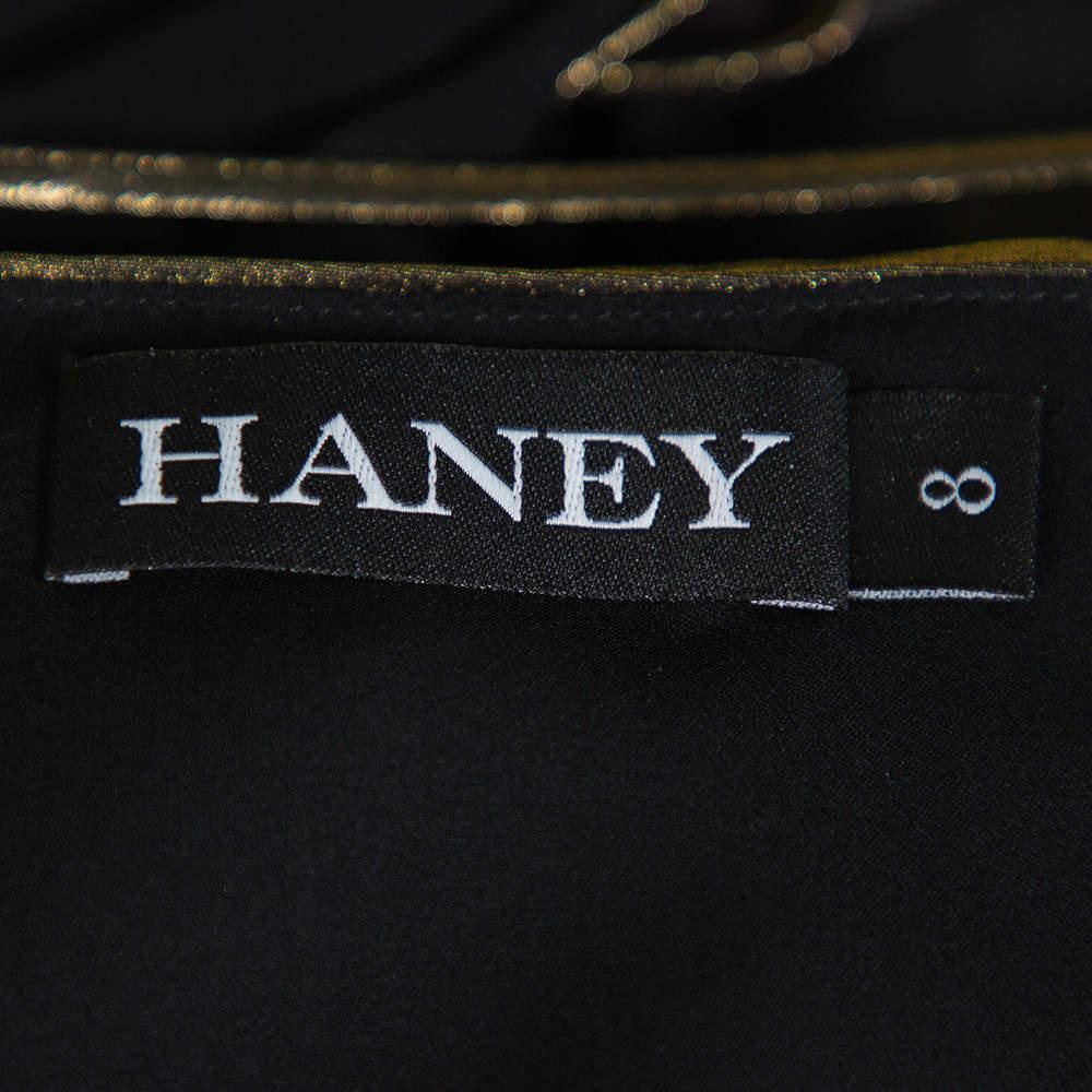 Haney Metallic Gold Lame' Faux Wrap Asymmetrical Hem Dress M In New Condition For Sale In Dubai, Al Qouz 2