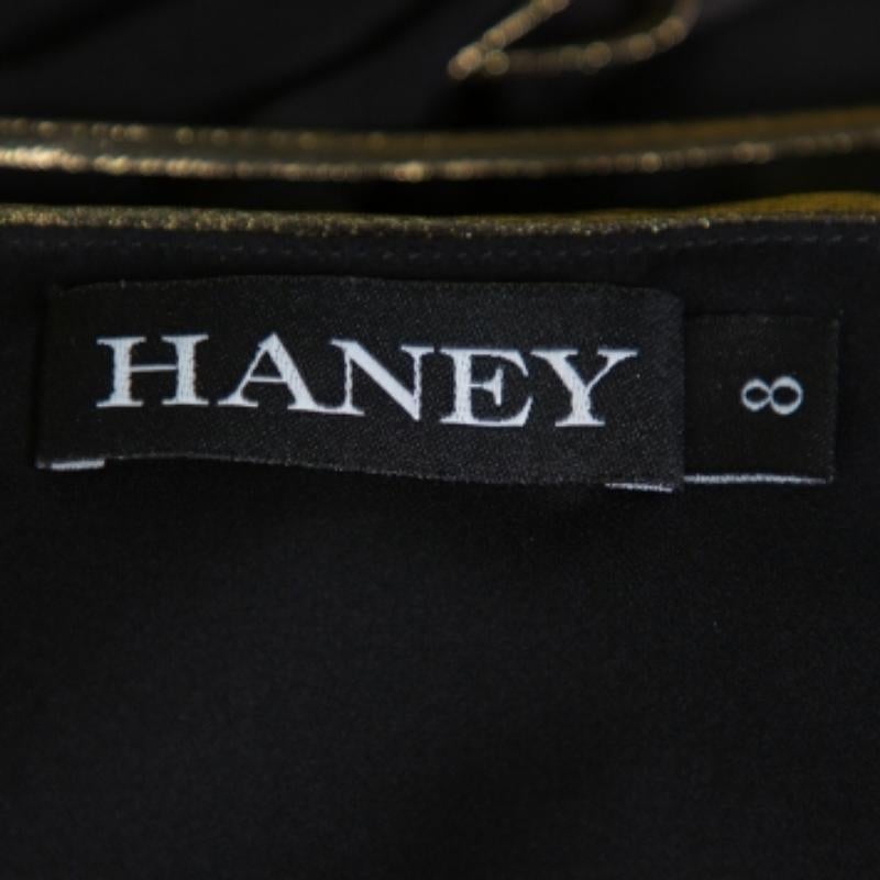 Haney Metallic Gold Lame' Faux Wrap Asymmetrical Hem Dress M For Sale 1