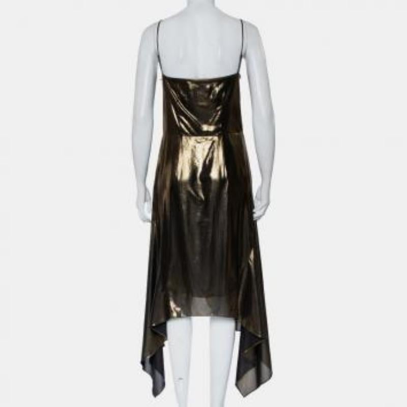 Haney Metallic Gold Lame' Faux Wrap Asymmetrical Hem Dress M For Sale 4