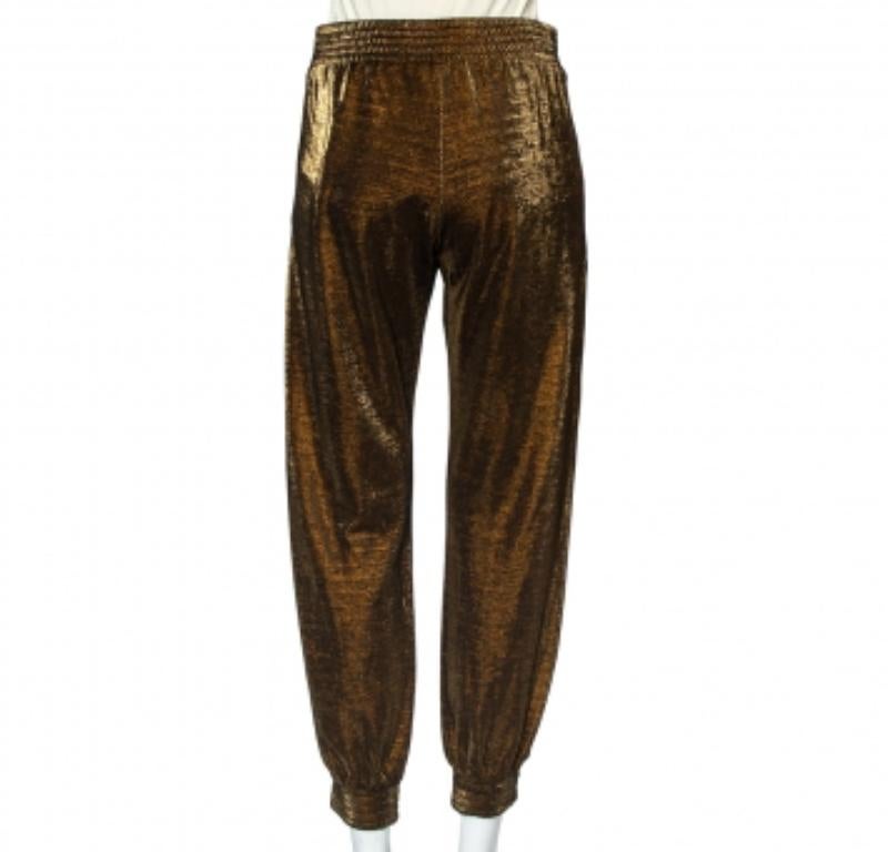 Brown Haney Metallic Lurex Knit Side Slit Detail Harem Joggers M For Sale