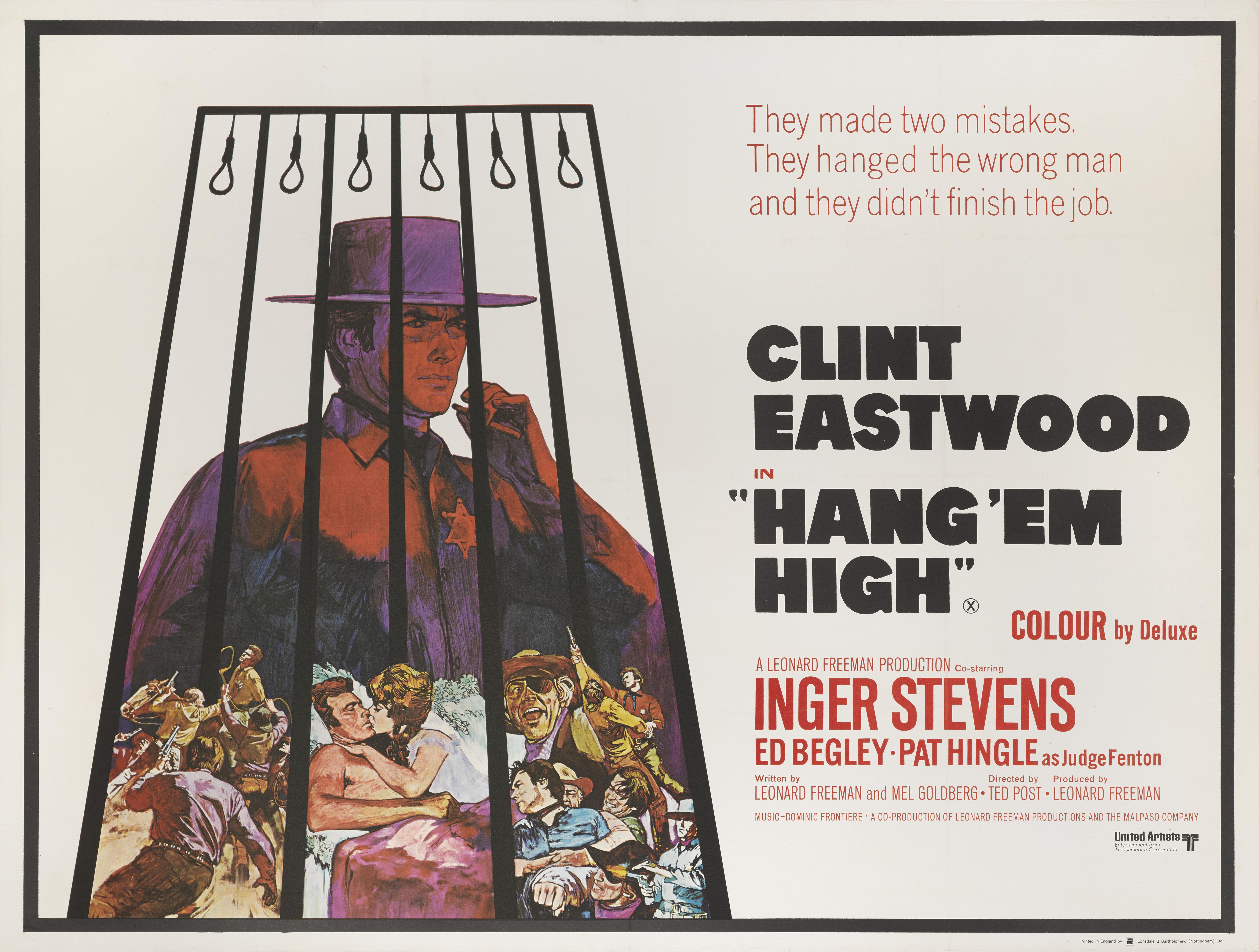 Locandina originale britannica del film western del 1967 diretto da Ted Post e interpretato da Clint Eastwood. Questo poster ha il retro della linea di conservazione e verrà spedito arrotolato in un tubo resistente e inviato tramite Federal Express.