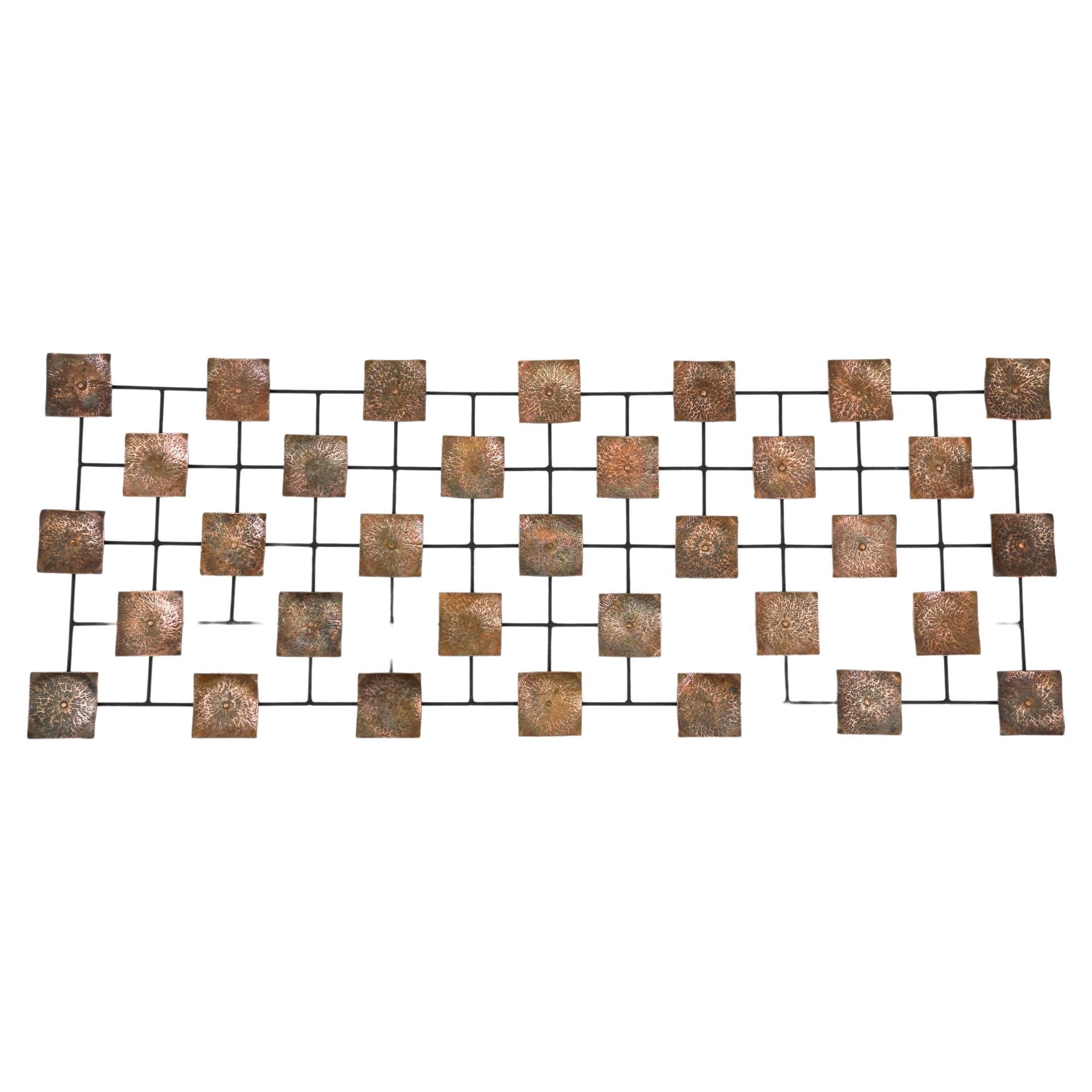 Hang Finished Artist Mural Made of Copper Elements on a Metal Lattice Frame For Sale