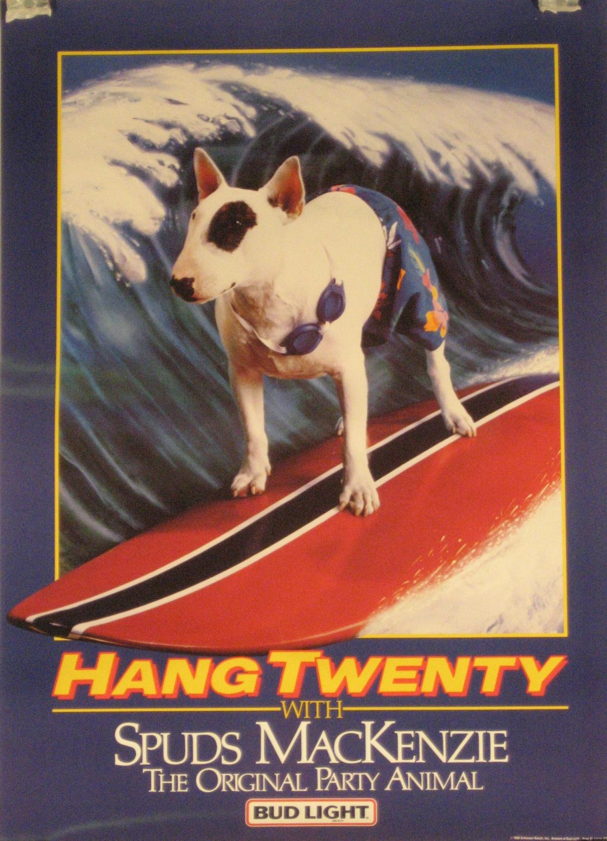 Artist: DDB Needham Agency

Date of Origin: 1986

Medium: Original Offset Lithograph Vintage Poster

Size: 20″ x 28”

 

Original, American advertising poster for the iconic 80s mascot Spuds MacKenzie.  Anheuser-Busch’s Bud Light and Omnicom Group’s
