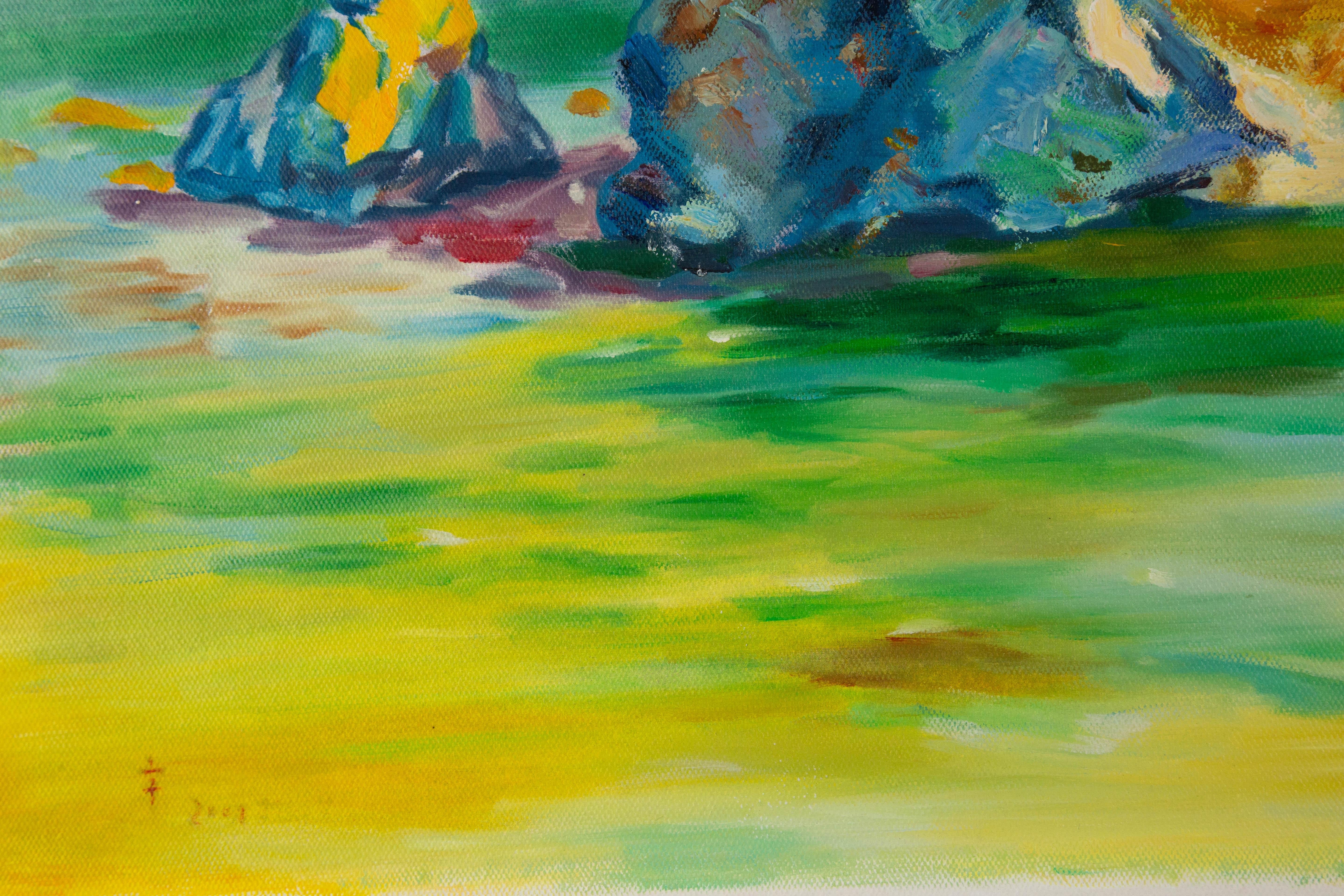 Hang Yu-Landschaft, Original Ölgemälde auf Leinwand, „Rock“ im Angebot 2
