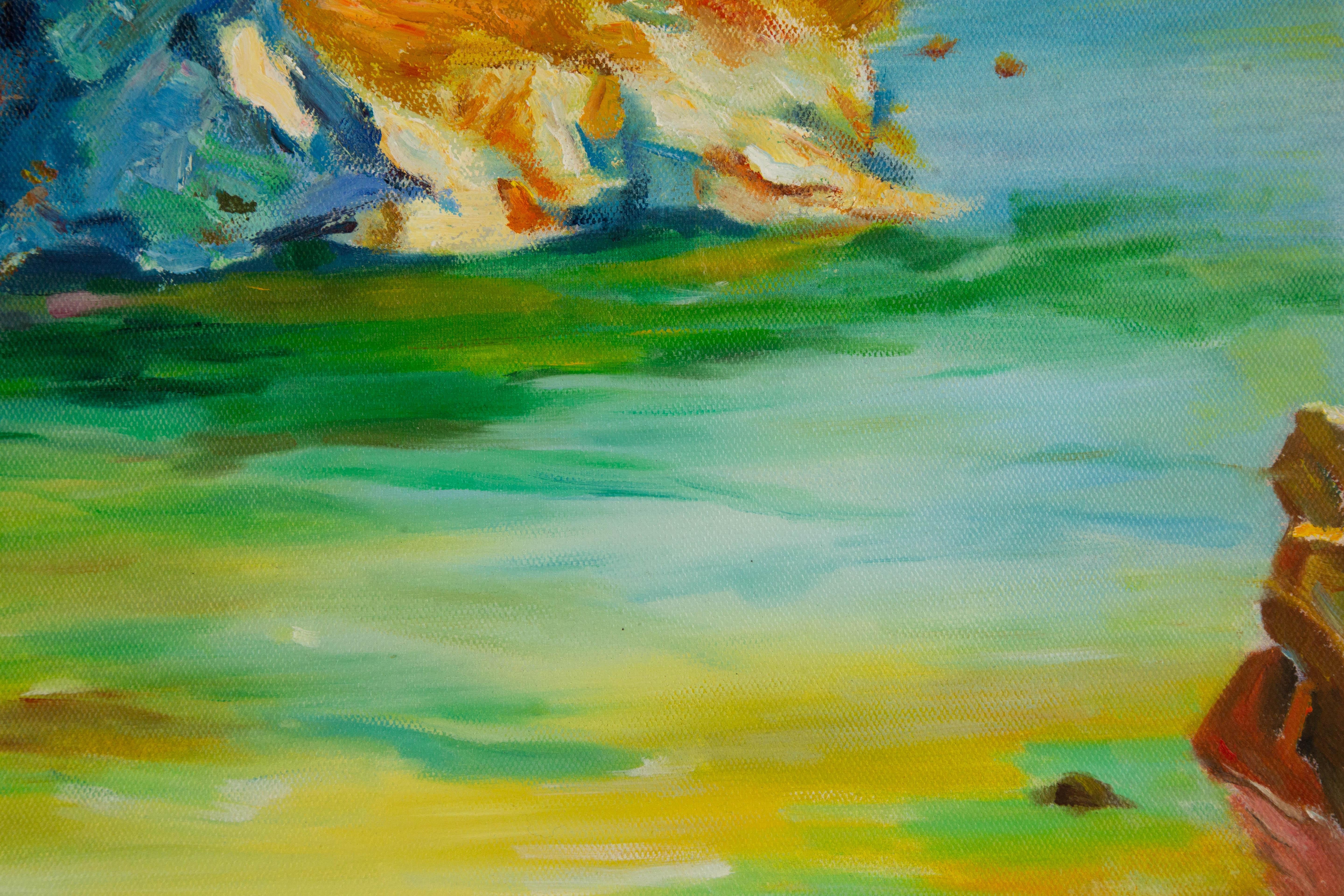 Hang Yu-Landschaft, Original Ölgemälde auf Leinwand, „Rock“ im Angebot 4