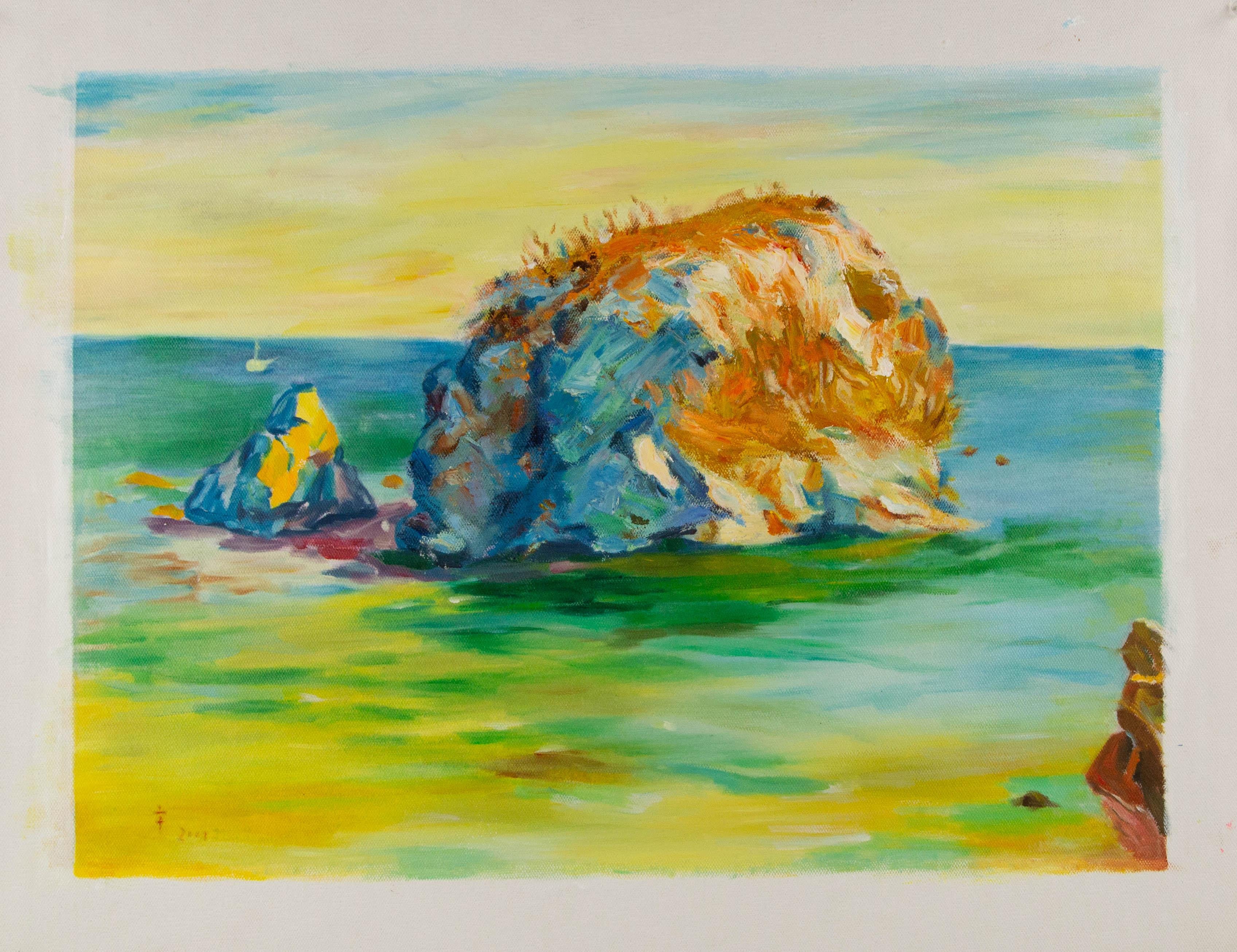 Hang Yu-Landschaft, Original Ölgemälde auf Leinwand, „Rock“ im Angebot 7