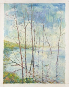 Hang Yu Paesaggio acquatico originale Olio su tela "Riverside