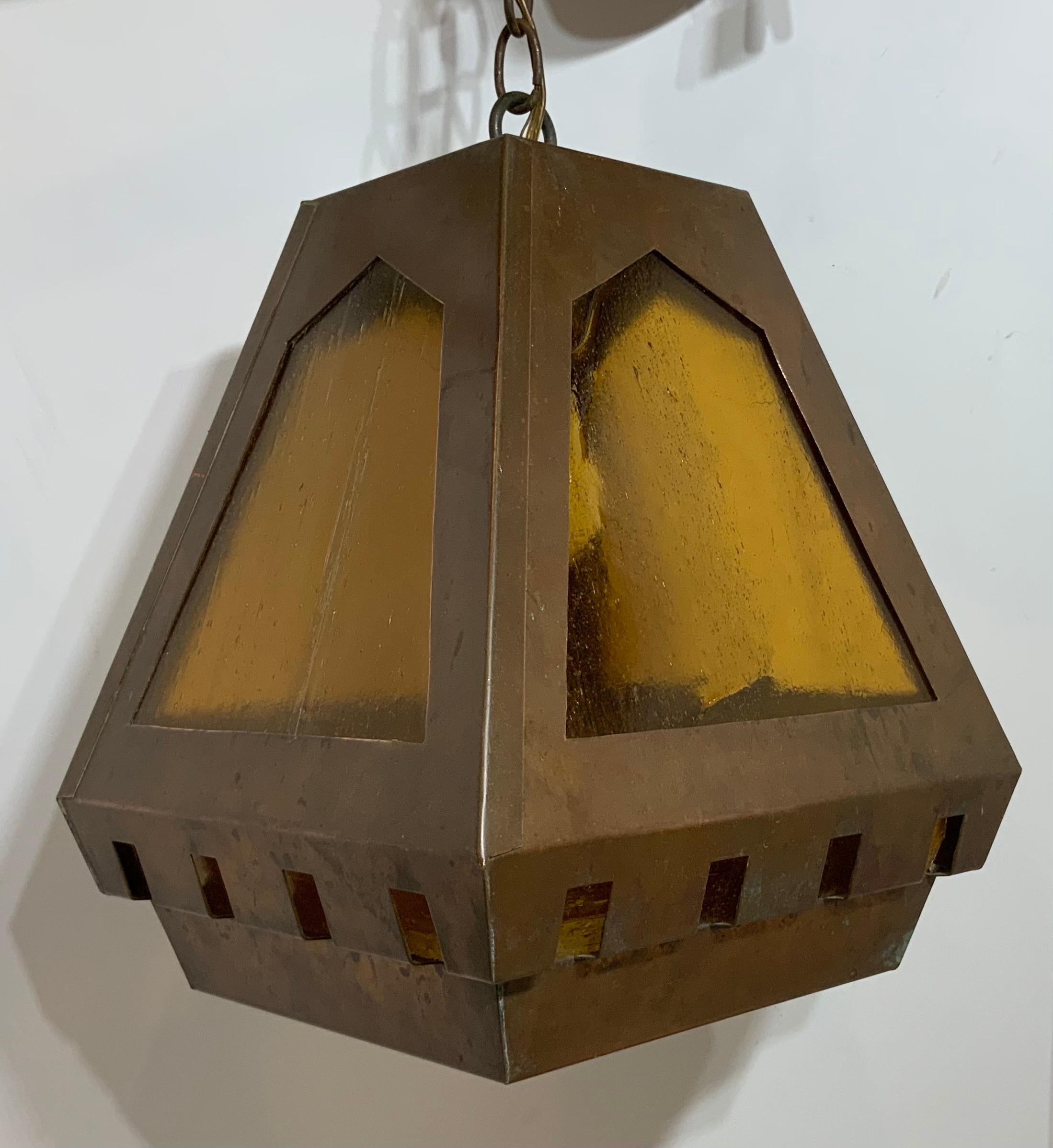 20th Century Hanging Art and Craft Style Copper Lantern For Sale