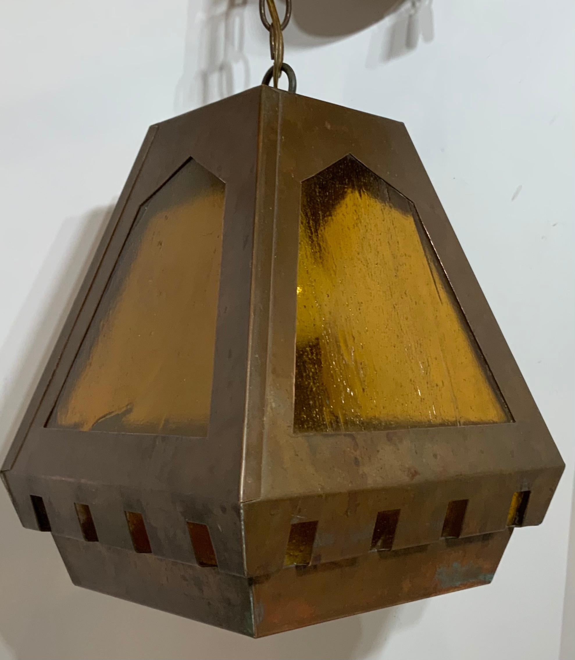 Hanging Art and Craft Style Copper Lantern For Sale 2