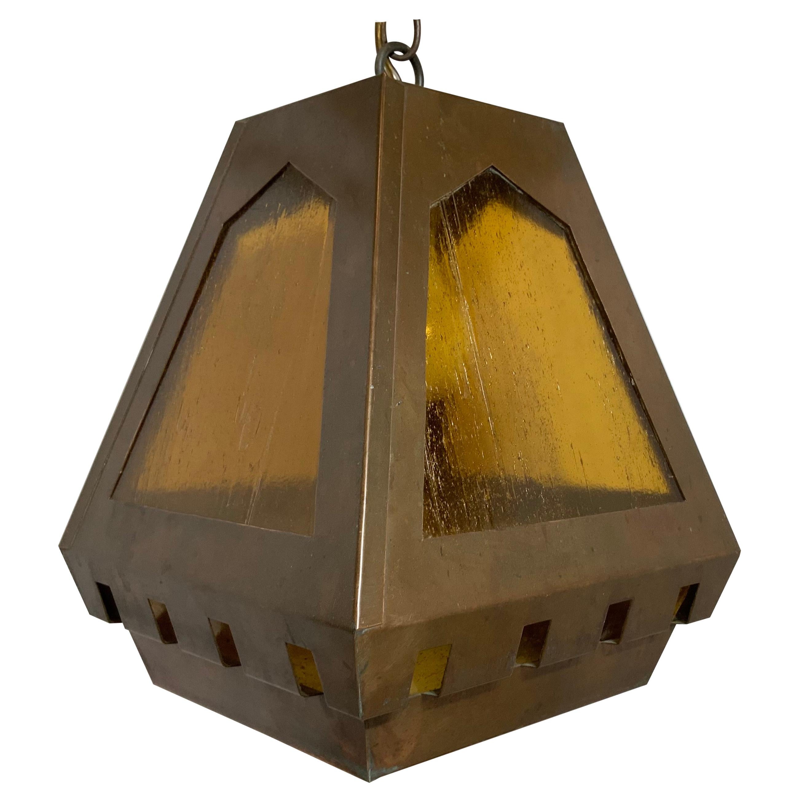 Hanging Art and Craft Style Copper Lantern For Sale