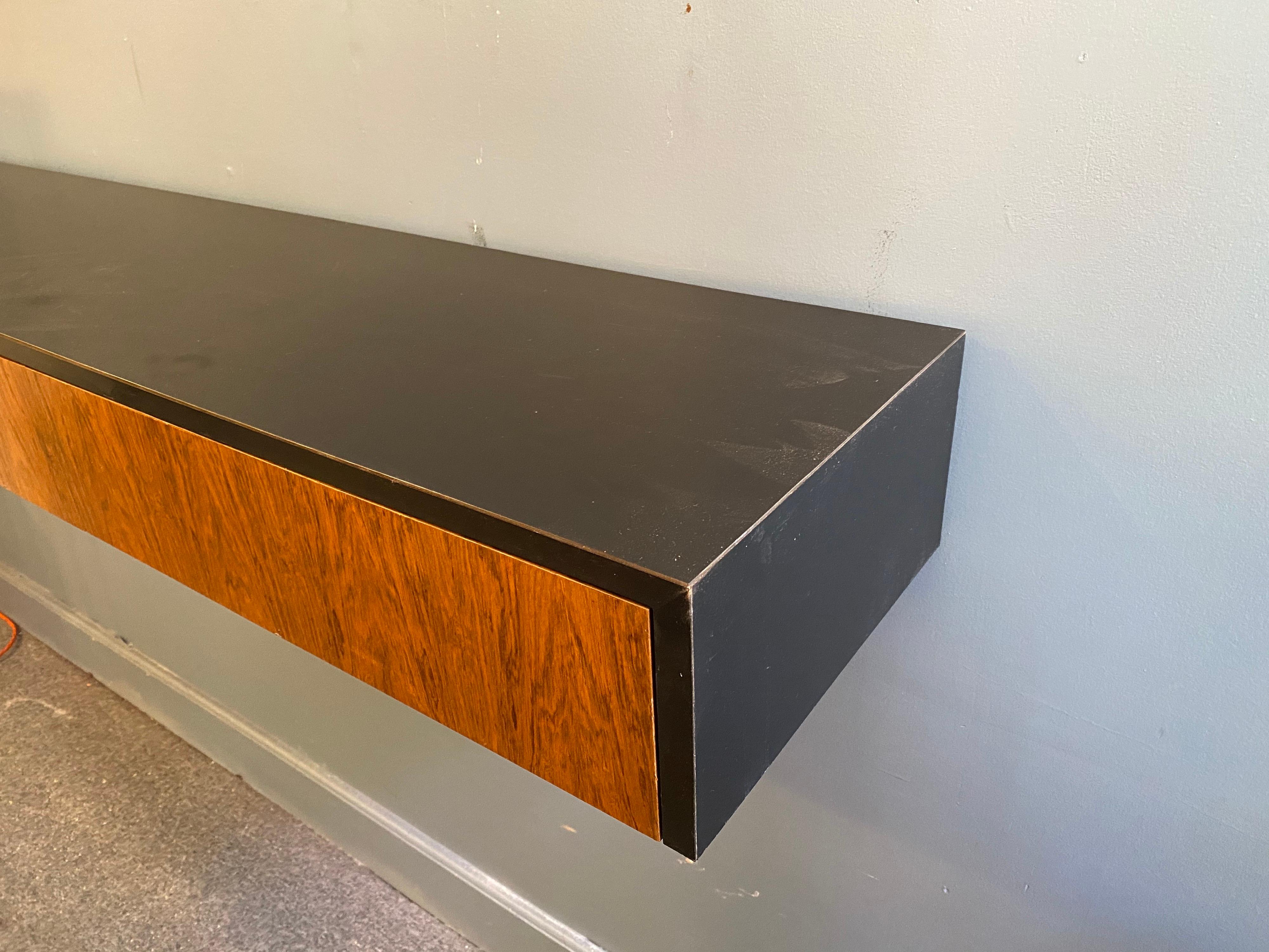Mid-Century Modern Hanging Black Formica and Rosewood Console