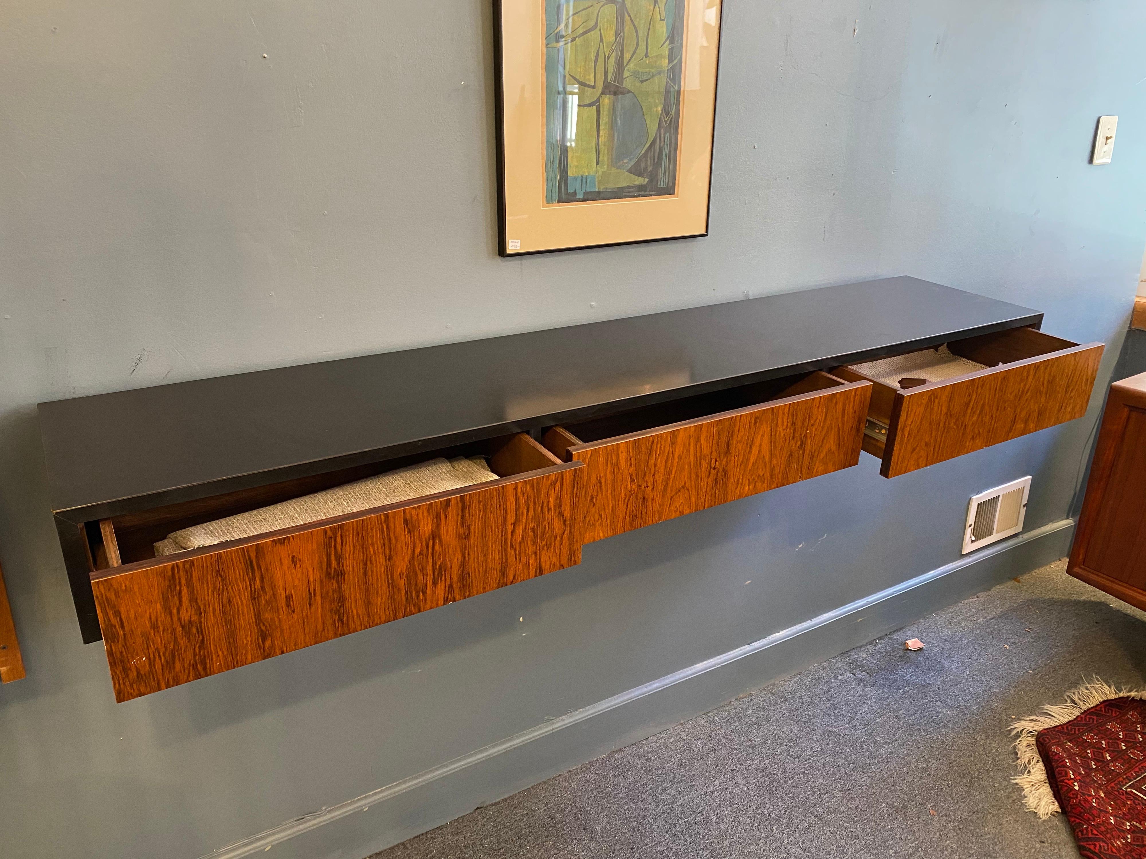 Mid-20th Century Hanging Black Formica and Rosewood Console