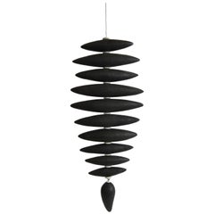Hanging Black Spine-Like Sculpture, Ceramic and Horn, Hand Built by H. Starcevic