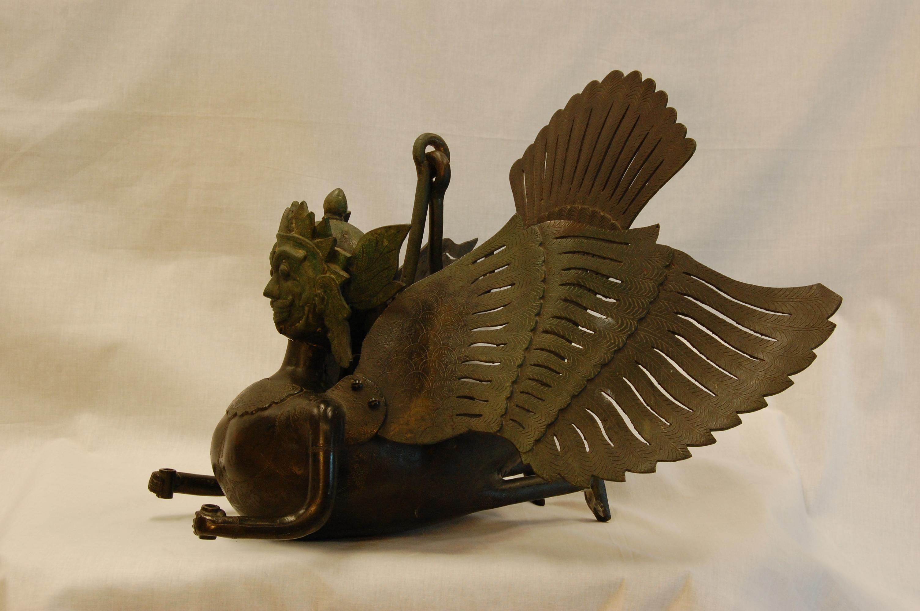 Cast Hanging Bronze Winged Garuda Incense Burner, circa Late 19th Century For Sale