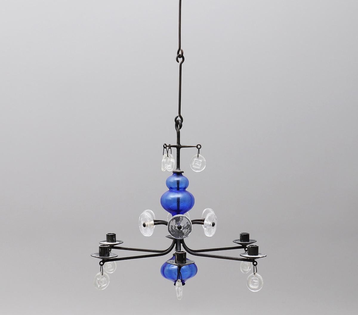 Second half of the 20th century. Candelabra. Six arms wrought iron chandelier candelabra, Wrought iron hanging candelabra for Boda. Decorative Objects Candle Holders Candle Lamps/chandelier. Comes with 3 suspension elements included. Some wear with