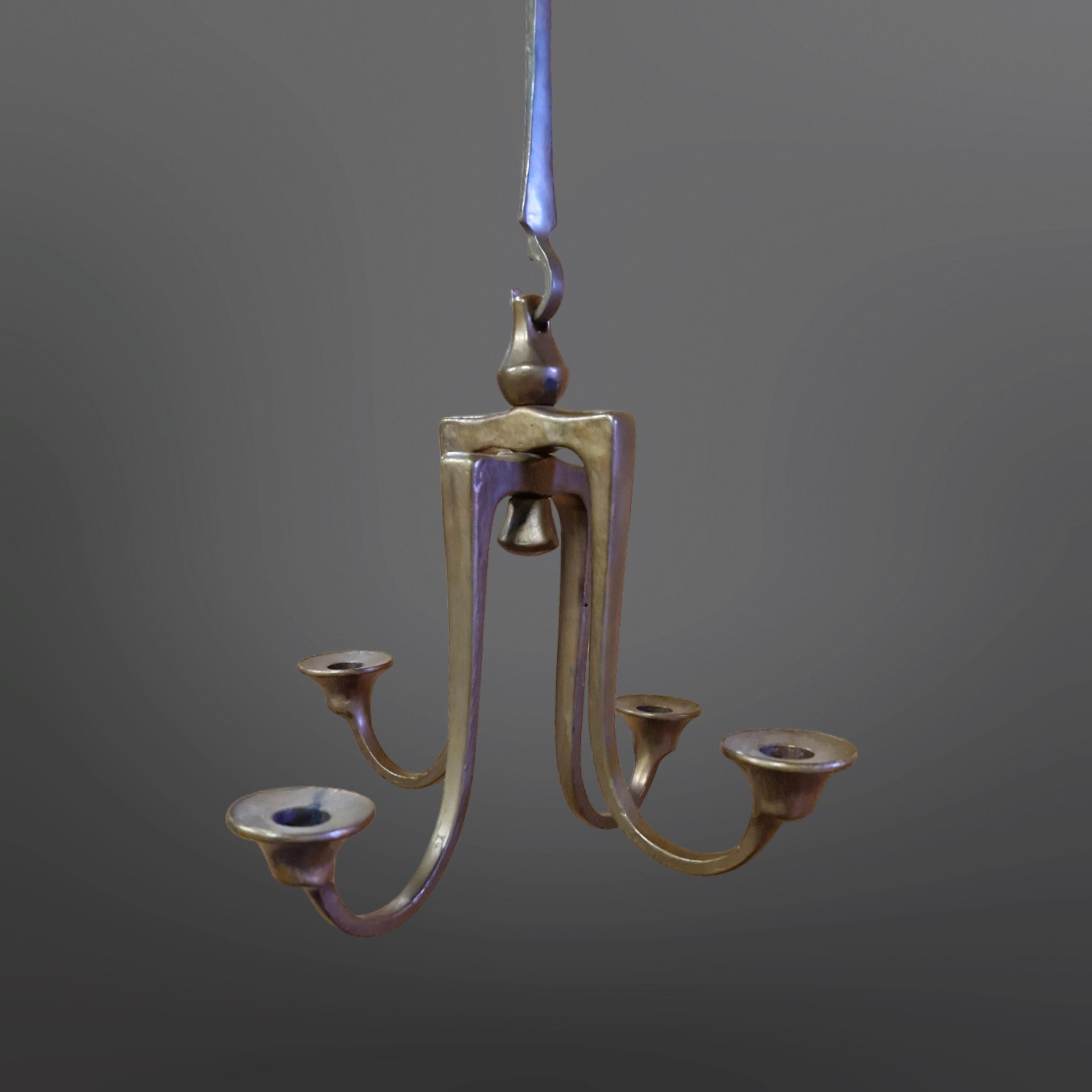 Hanging cast bronze candelabra by Michael Harjes, Germany 1960s In Good Condition For Sale In ECHT, NL
