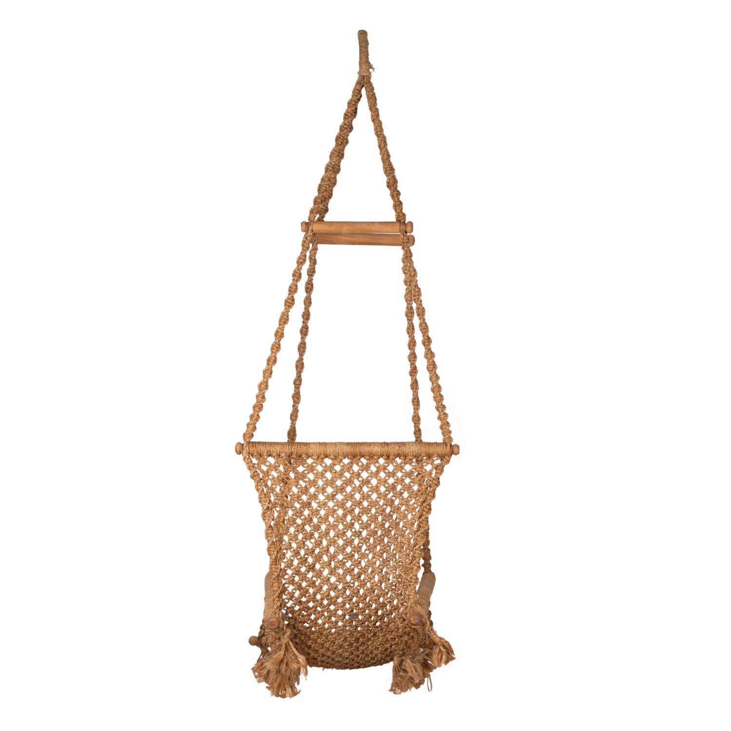 20th Century Hanging Chair in Rope and Wood, 1970s For Sale