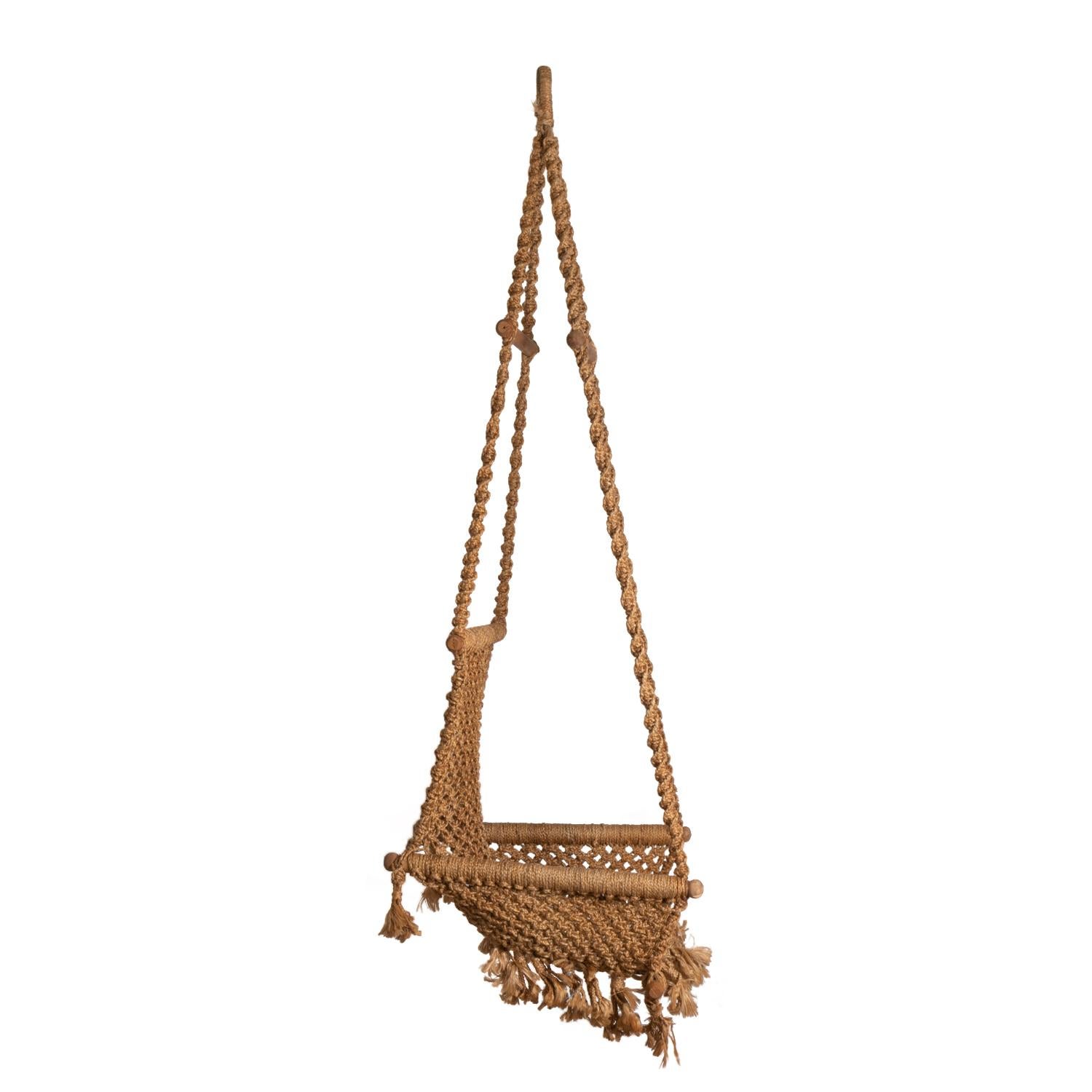 Hanging Chair in Rope and Wood, 1970s For Sale 1