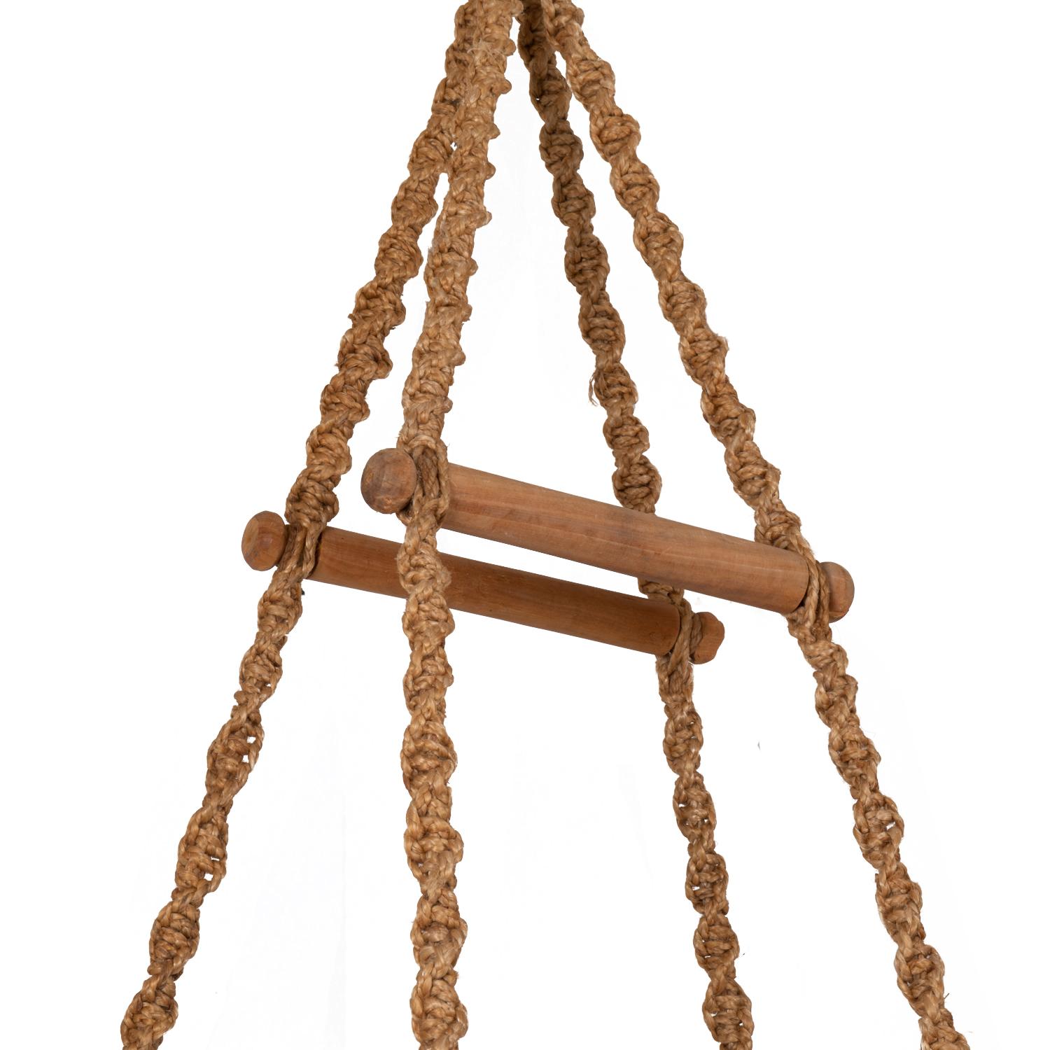 Chaise suspendue en corde et bois, années 1970 en vente 2
