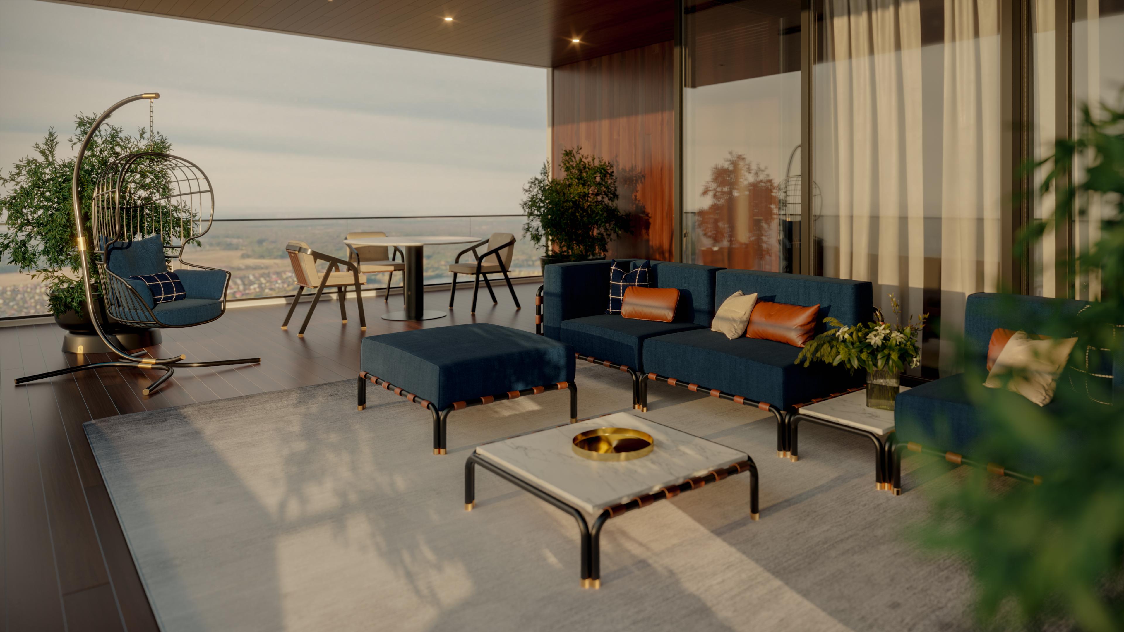 Acciaio inossidabile Sedia sospesa con tessuto impermeabile nero e cuscini a fantasia in vendita