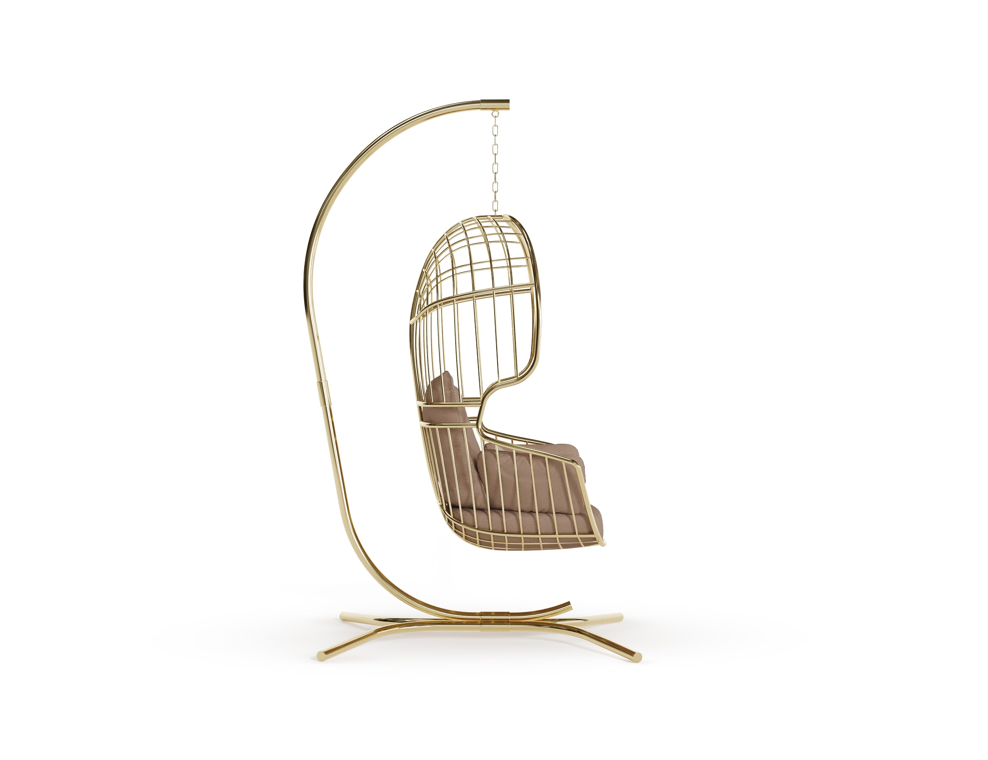 Modern Hanging Chair with Gold Plated Stainless Steel Base For Sale